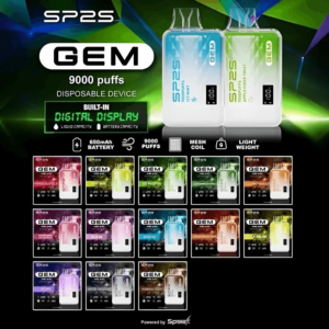 SP2S GEM 9000口拋棄式電子煙 | SP2 思博瑞9000一次性電子煙推薦 | 智能顯示屏 | 12ml大容量煙油-台灣現貨速發